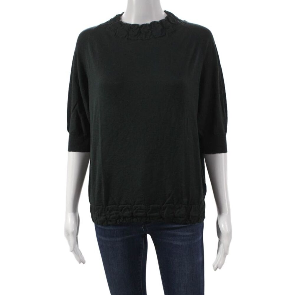 CIVIDINI Womens Wool Pullover Green Round Neck 3/4 Sleeve Size 44